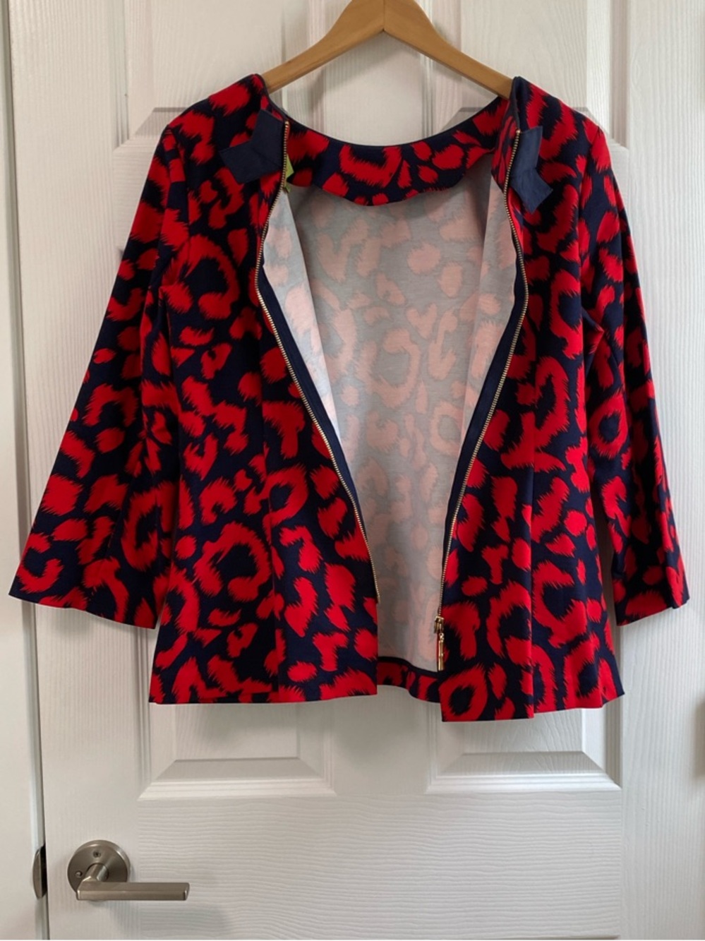 Elizabeth McKay Red and Navy Animal Print Blouse - Picture 5 of 10